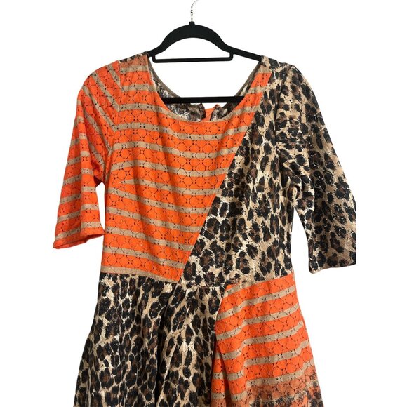 TRACY REESE Dress New Asymmetric Frock Cheetah Stripe Fit n Flare Mixed Print 10 - Picture 4 of 15